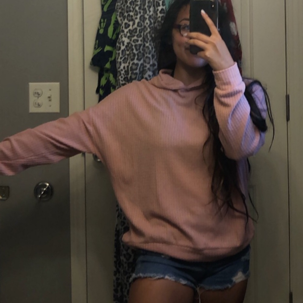 super cute pink knitted top with hoodie NWT